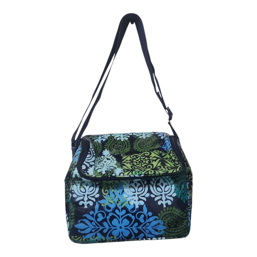 Vera Bradley Blue Green Print Cooler Bag Insulated Zipper Adjustable Strap